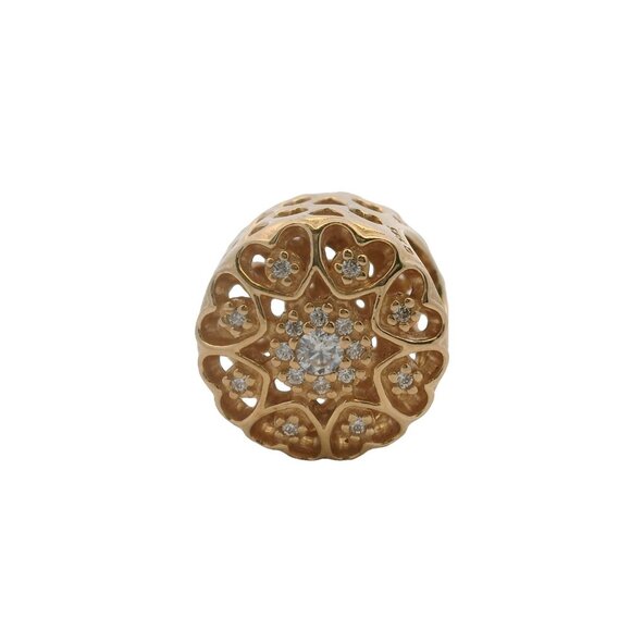Pandora Shine 14kt Yellow Gold CZ "Hearts of Gold" Round Flower Spacer Charm - Picture 2 of 6